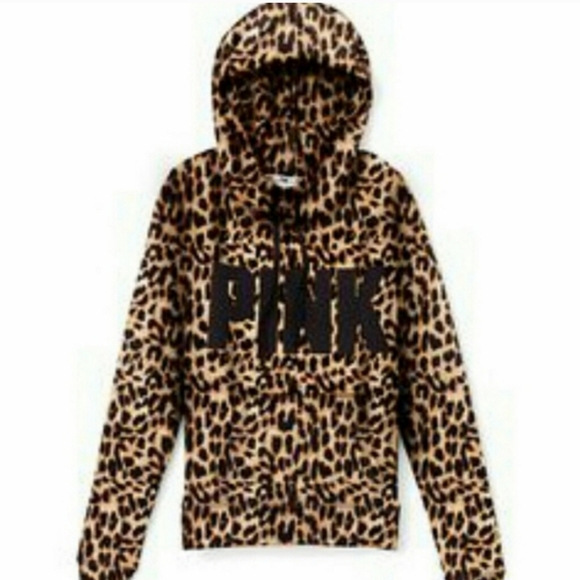 PINK Victoria's Secret Tops - VS PINK HTF LEOPARD COWL NECK HOODIE